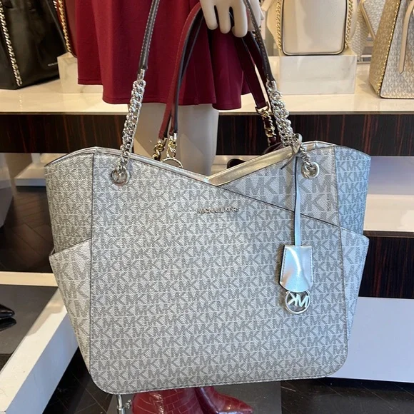 Michael Kors Jet Set Travel Large Chained Tote Shoulder Bag MK SilverNWT
